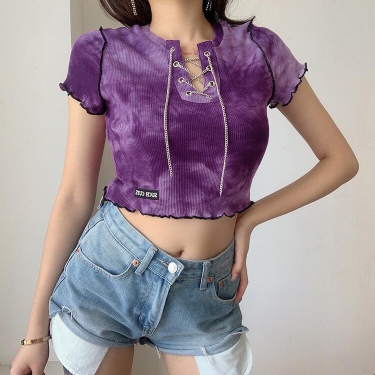 Áo thun croptop tím loang thời trang nữ ulzzang cá tính