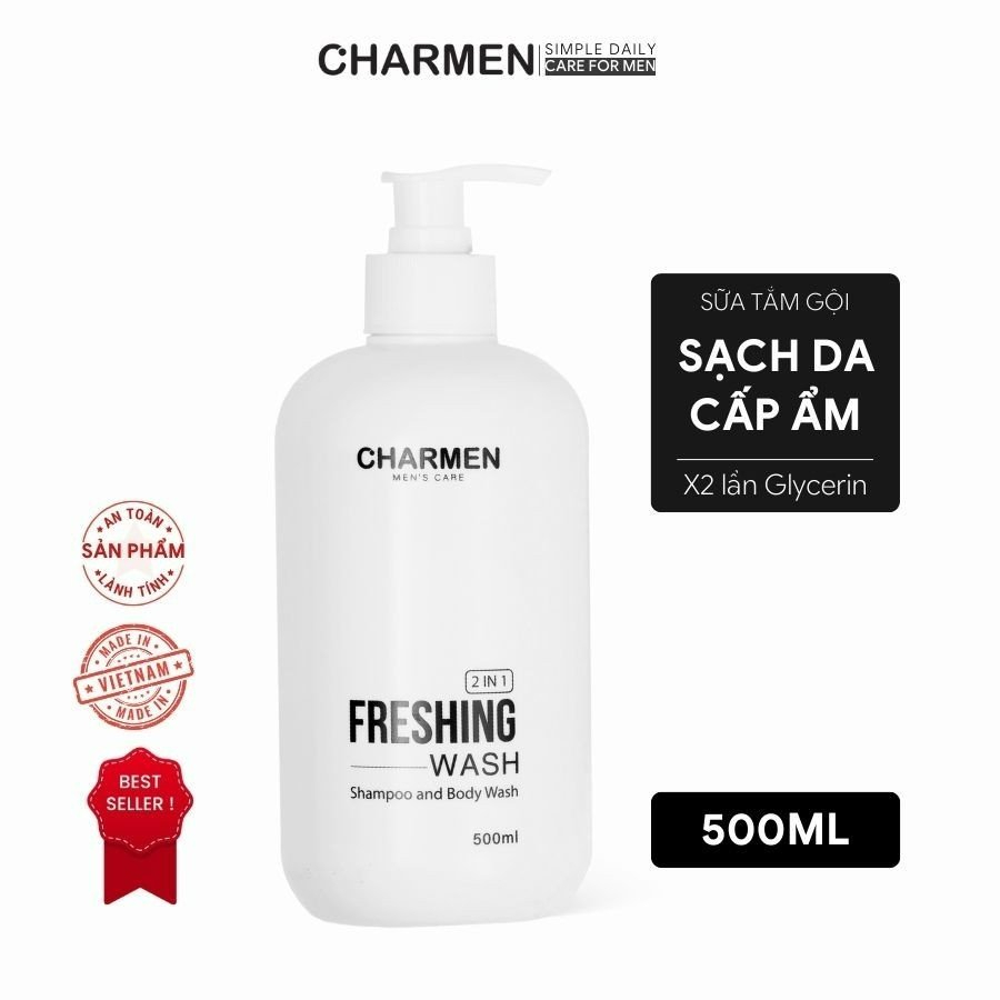 Sữa tắm gội nam CHARMEN, giảm mụn lưng, hương thơm bạc hà the mát, nam tính