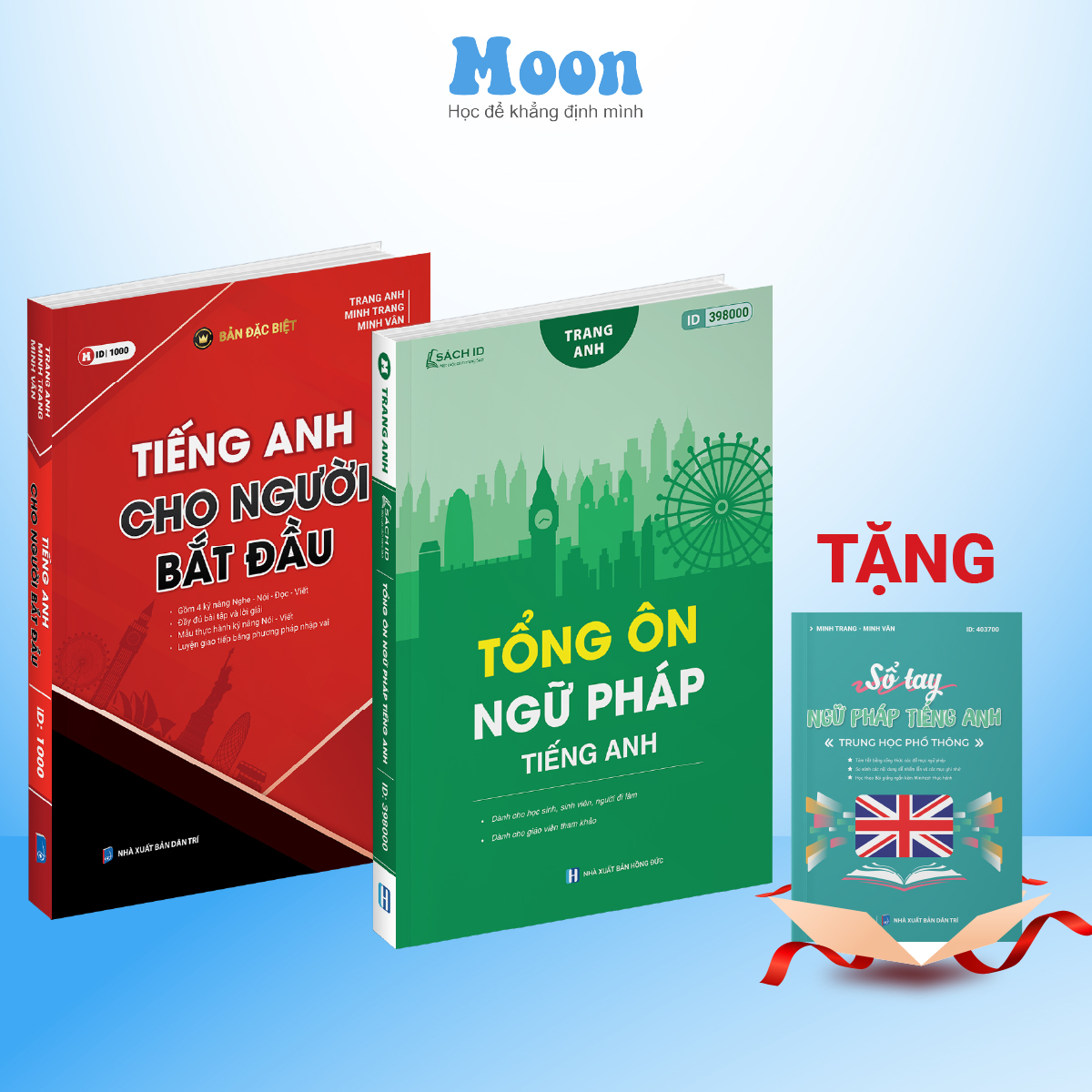 Bộ Sách ID Moonbook Lấy Gốc Tiếng Anh: Tiếng Anh cho người mới bắt đầu và Tổng ôn ngữ pháp Tiếng Anh cô Trang Anh - Tặng kèm sổ tay ngữ pháp Tiếng Anh