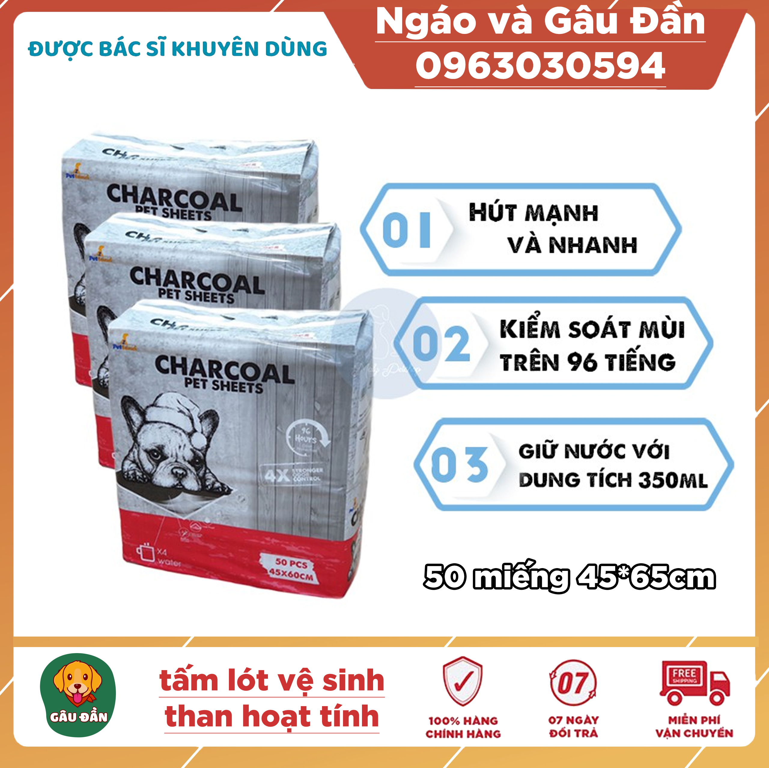 Tấm lót cho chó tả cho chó mèo dog pee pad than hoạt tính PetLand CHARCOAL cỡ M 45x60cm Bịch 50 miếng L 33x45cm Bịch 100 miếng