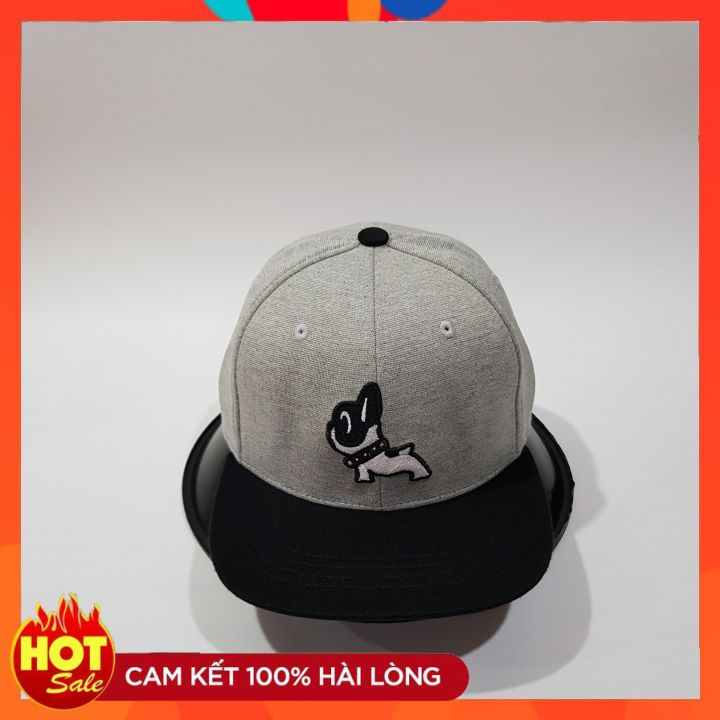 Nón snapback xám kết đen logo bullsdog - mũ lưỡi trai- nón kết