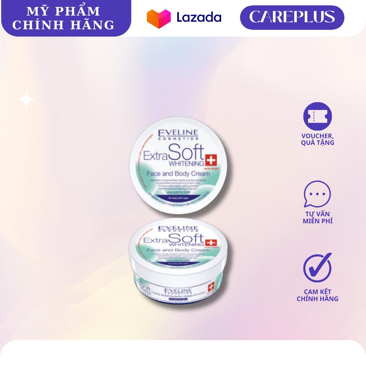 Kem dưỡng trắng Eveline Extra Soft trắng da mặt - toàn thân 200ML