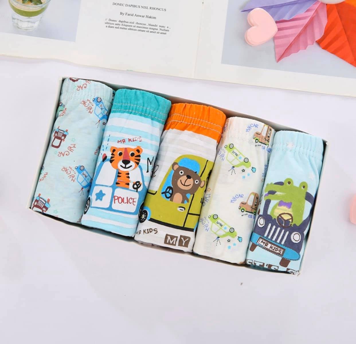 [HCM]Set 5 quần lót bé trai cotton Hàn Quốc mẫu Gấu lái xe