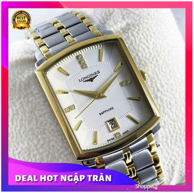 { ĐỒNG HỒ BẢO TÍN SHOP SỊN } Đồng Hồ Chữ Nhật Nam L843 Vàng Trắng siêu bền + pin dự trữ max { XẢ KHO GIAN HÀNG BẢO TÍN }