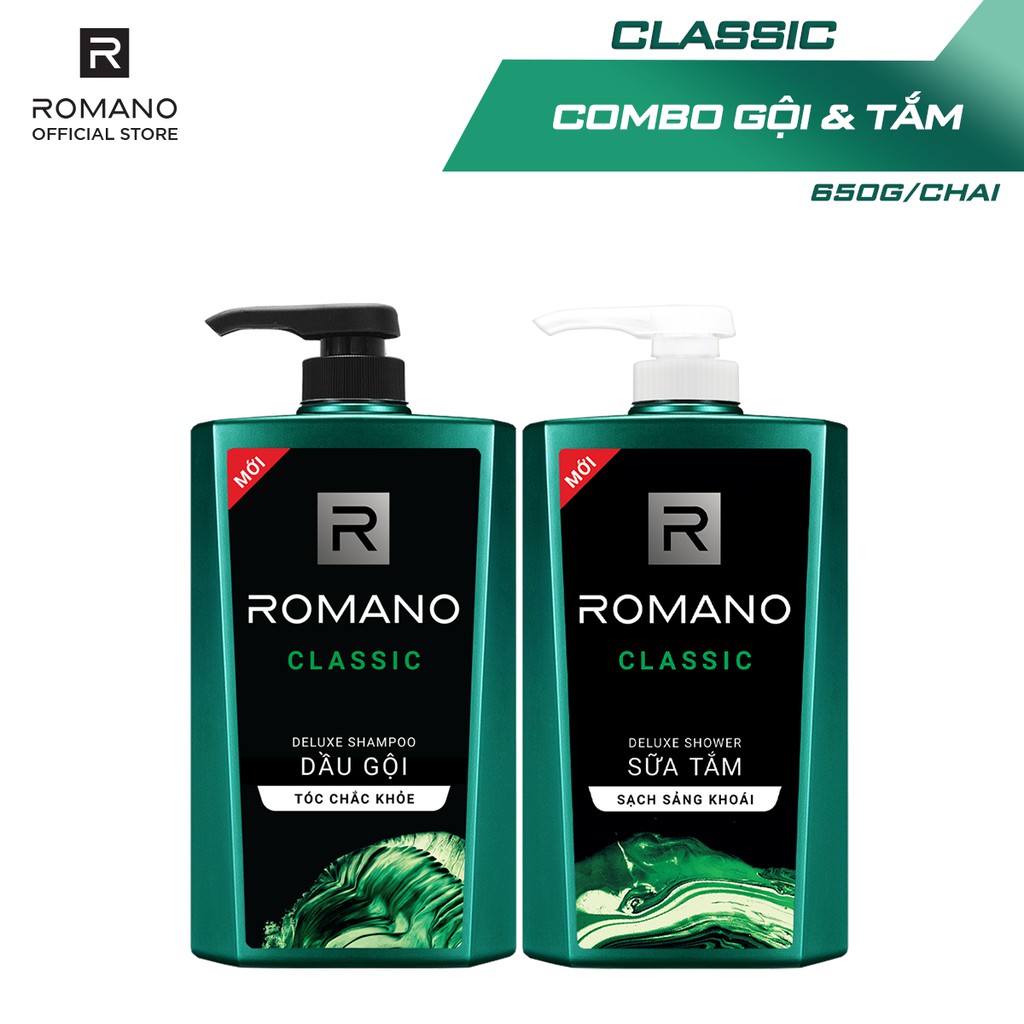 Combo Dầu gội & Sữa tắm Romano Classic cổ điển lịch lãm 650g/chai