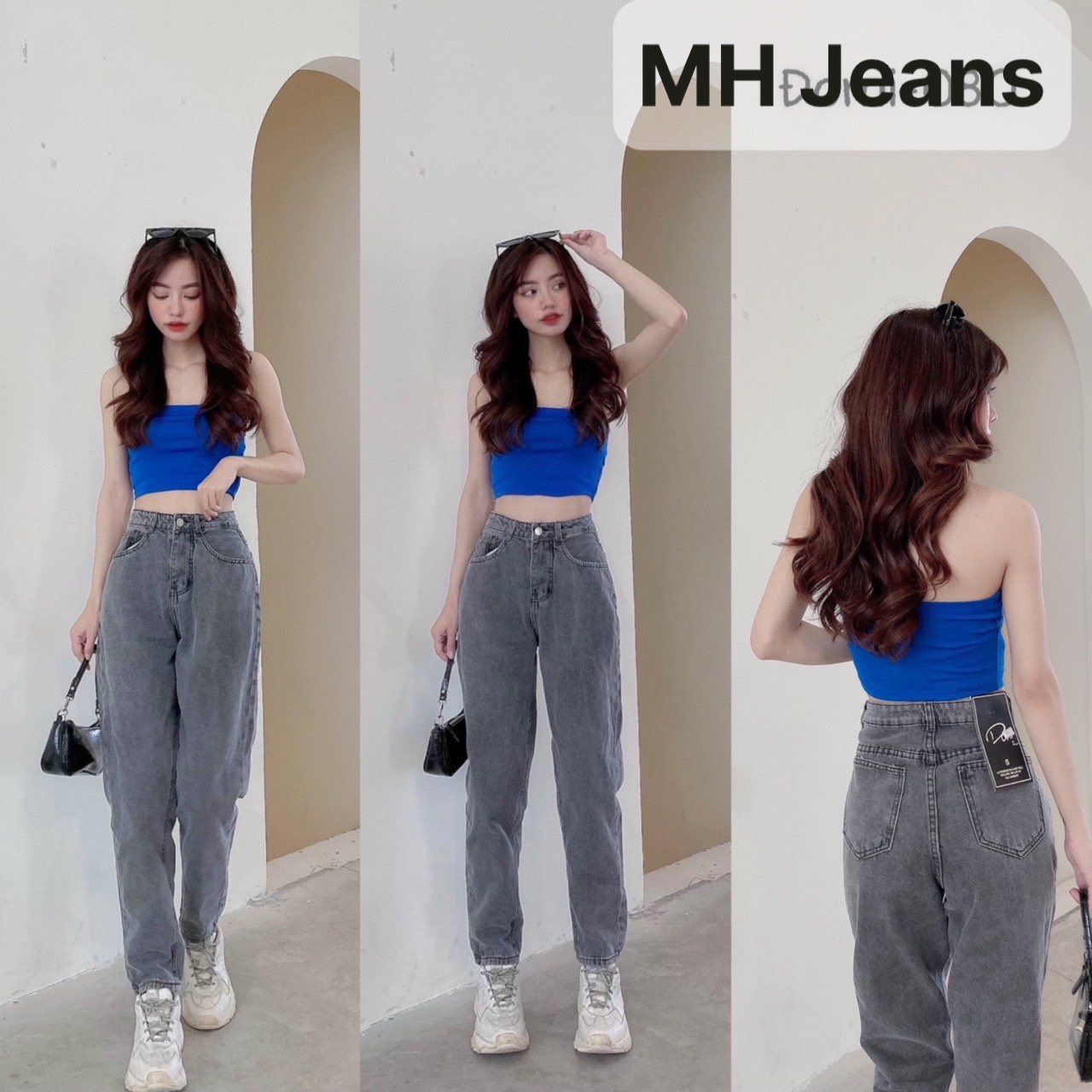Quần jean baggy nữ cạp cao xám trơn basic - quần jean lưng cao chuẩn form, phù hợp đi chơi đi học - tami jeans siêu hot hit