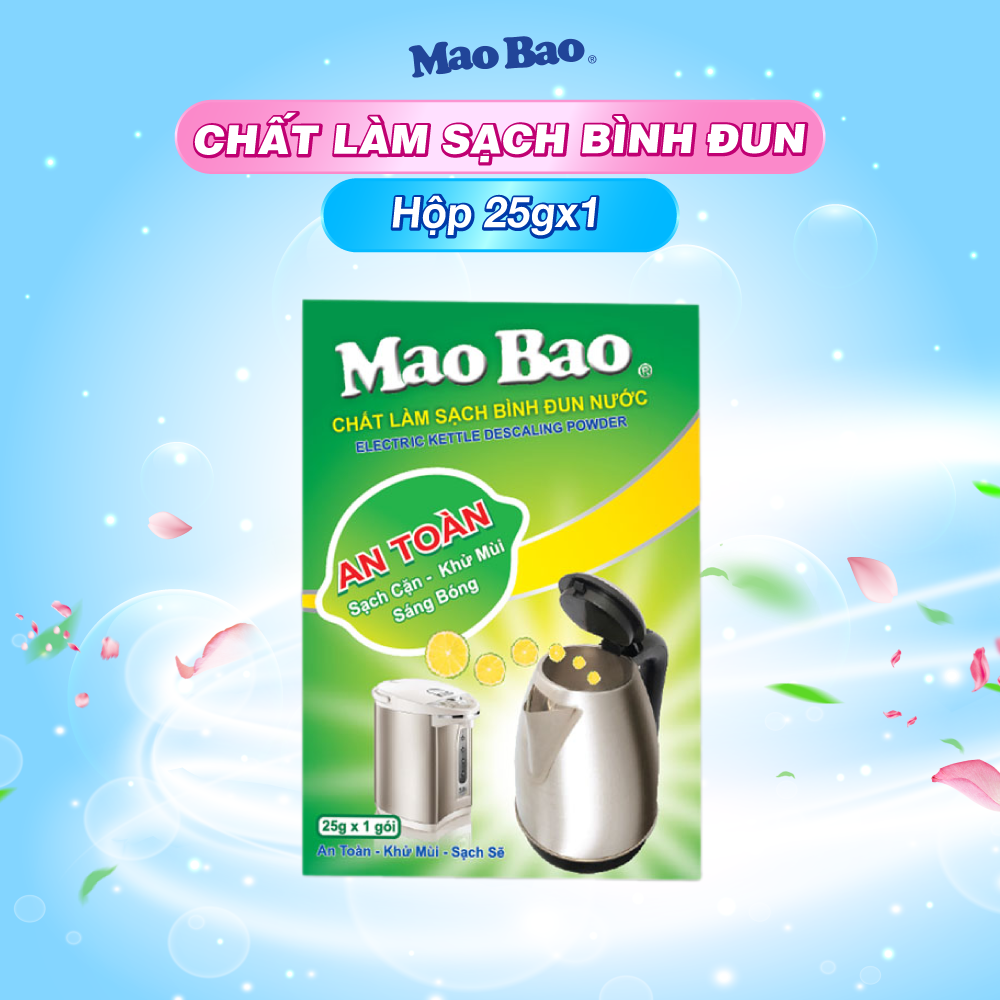 Chất tẩy cặn làm sạch bình đun Mao Bao 25g x 1 gói tẩy cặn canxi, cặn bẩn, khử mùi bình nước, an toàn sức khỏe