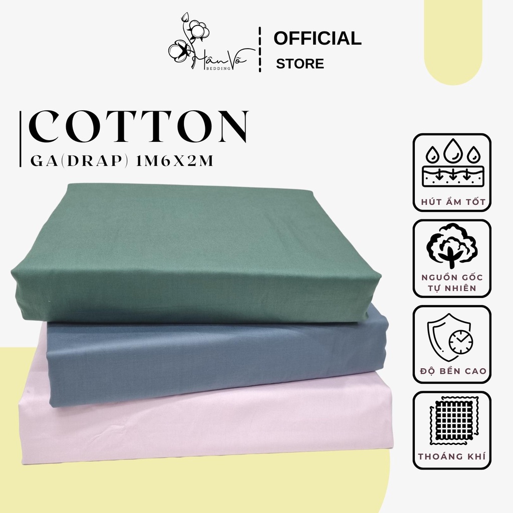 Ga trơn màu Cotton Hàn Quốc cao cấp, bo thun, Hân Võ Bedding