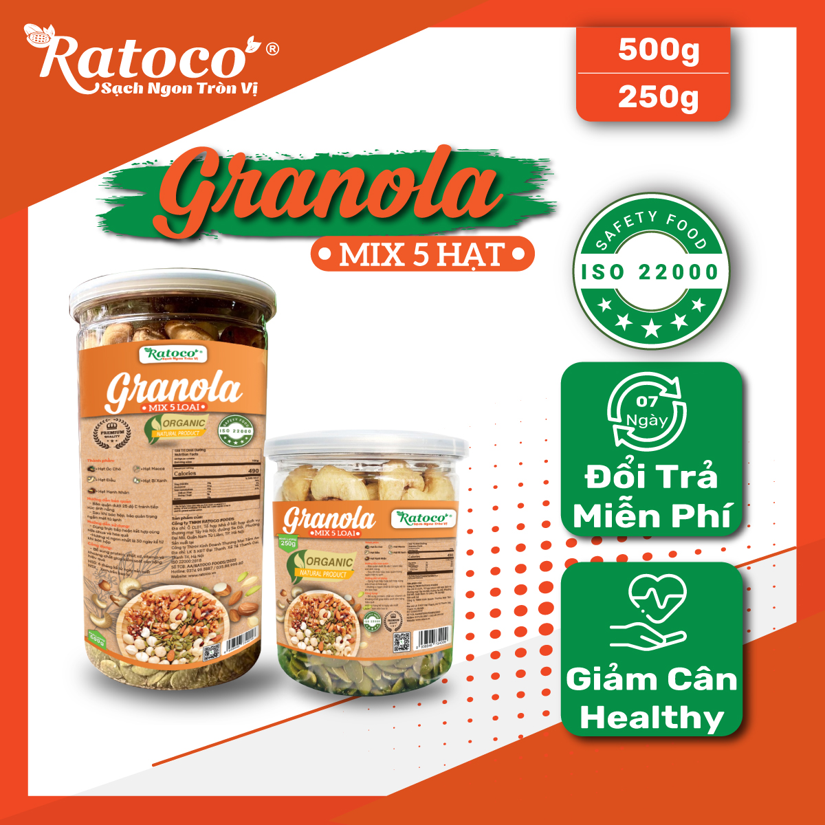 Hạt dinh dưỡng mix 5 loại ratoco ngũ cốc ăn kiêng giảm cân
