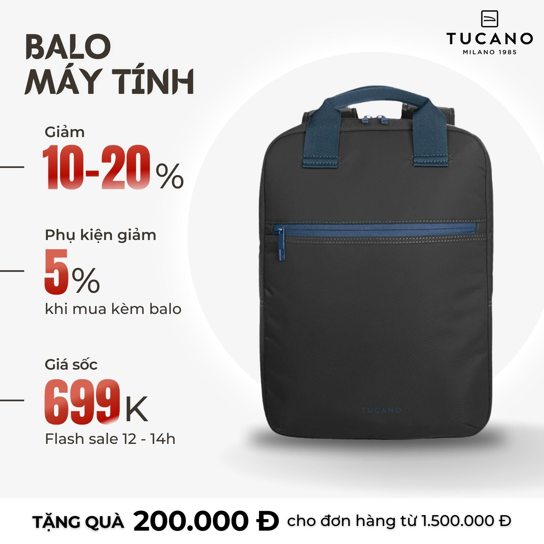 Balo Laptop/ Macbook Tucano Lux cao cấp phong cách năng động chống sốc 14 inch