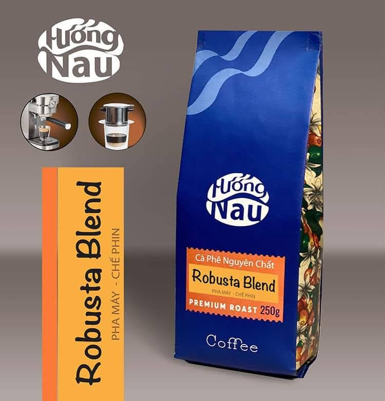 250GRAM CÀ PHÊ ROBUSTA BLEND VŨ HƯƠNG NÂU, PHỐI TRỘN GIỮA HẠT ROBUSTA VÀ ARABICA, RANG MỘC, KHÔNG TẨM ƯỚP, KHÔNG CHẤT BẢO QUẢN, PHA PHIN VÀ PHA MÁY