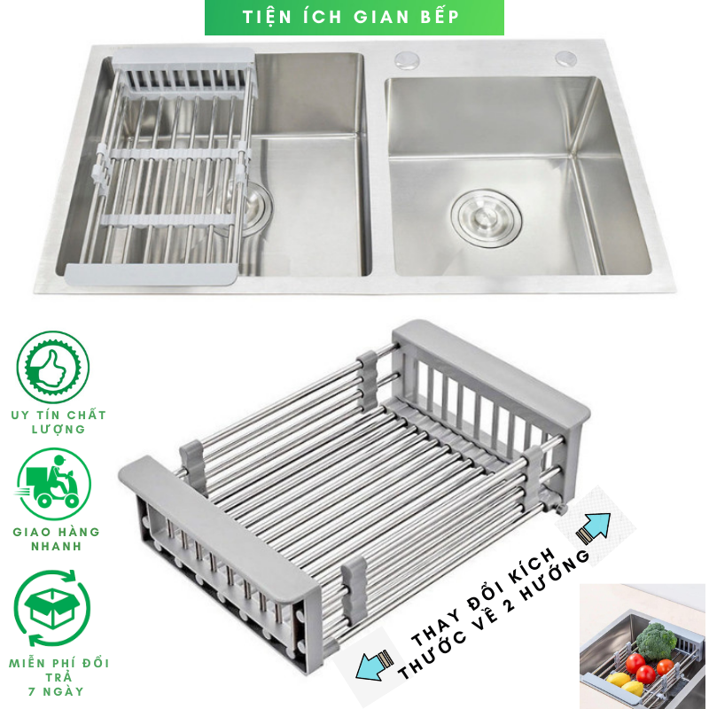 Khay inox kệ giá bồn rửa chén co giãn hai chiều cao cấp