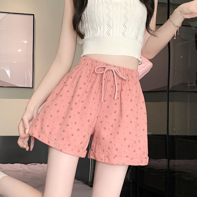 Quần đùi kaki nữ họa tiết dâu tây sang trọng, quần short nữ hè.