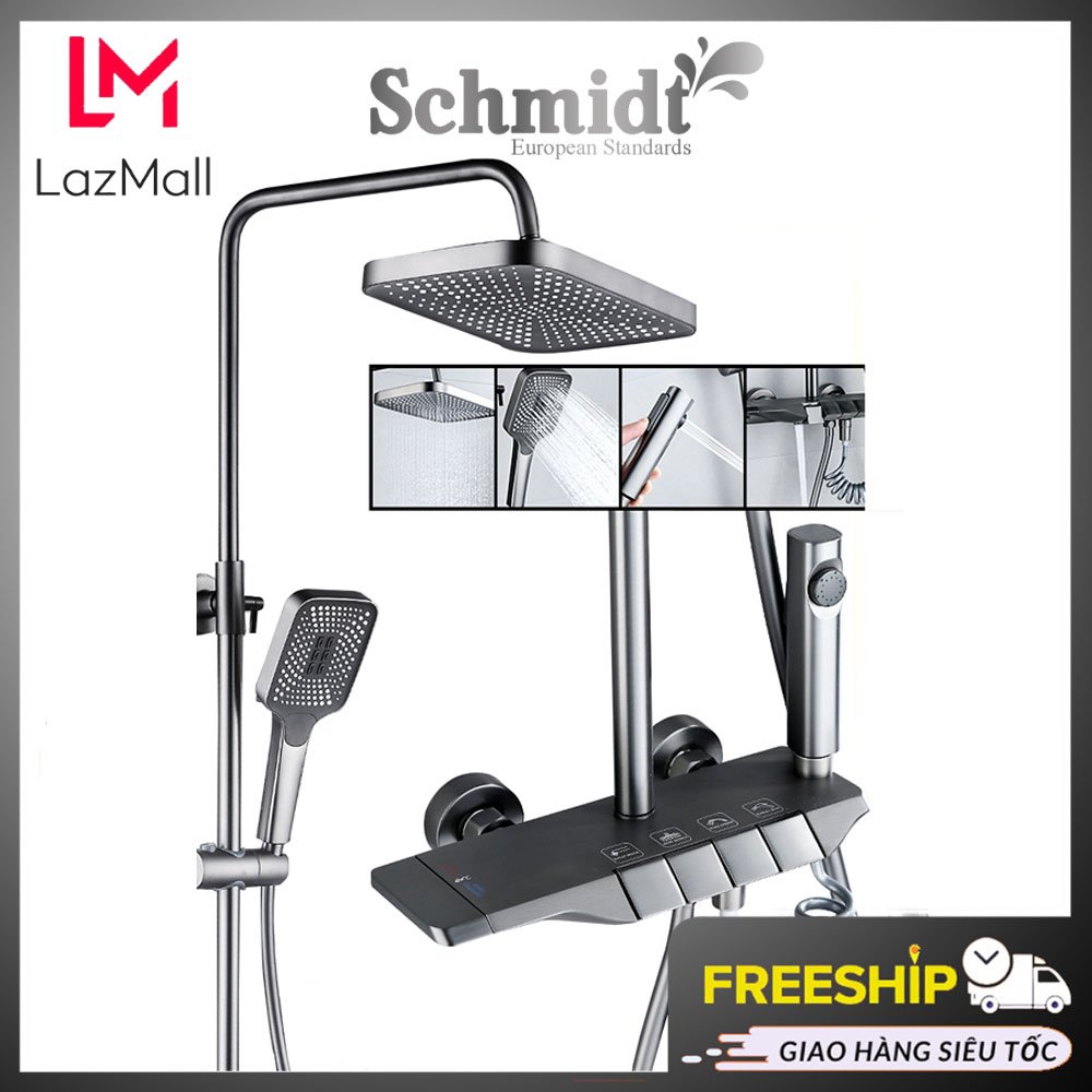Bộ sen tắm đứng nóng lạnh Schmidt, bộ vòi sen cây Inox cao cấp phun nano xám nhập khẩu chính hãng-Hàng Cao Cấp