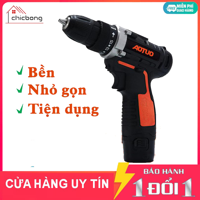 [Có VIDEO] Máy khoan Pin cầm tay 12V Aotuo Máy bắn vít may khoan mini cầm tay cho hộ gia đình Máy khoan dùng Pin sạc 1500 mh