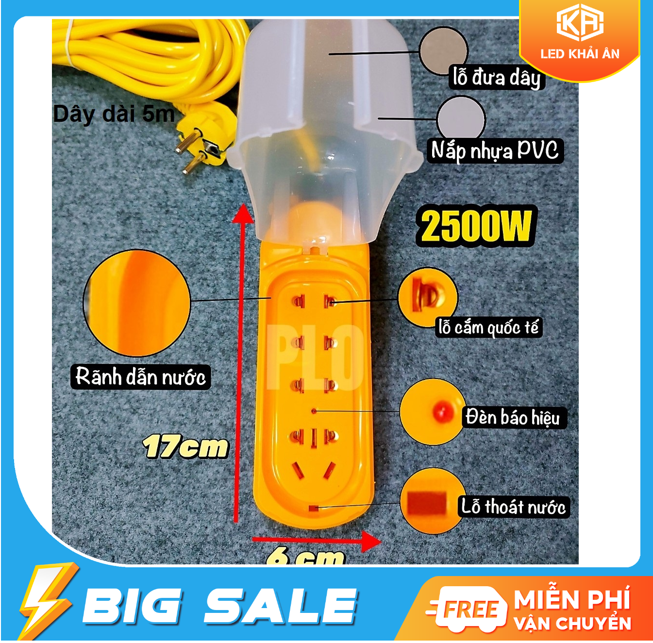 Ổ cắm điện chống nước dây 5m , ổ cắm điện cổng USB, ổ cắm điện thông dụng