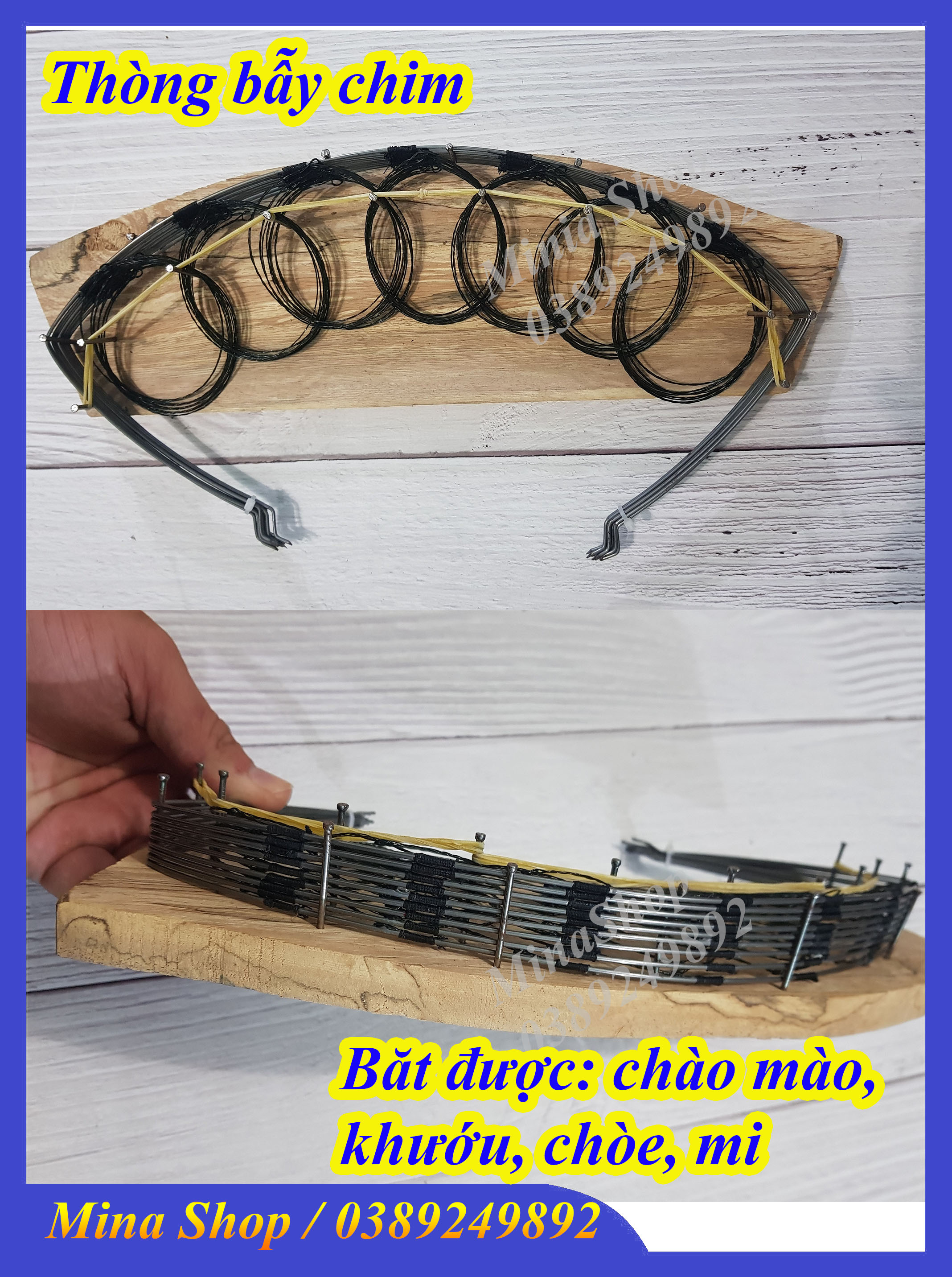 Thòng bẫy chim chào mào, khướu, chòe mi 9 khung 63 vòng , khung thép chịu lực chân mài nhọn cắm mọi địa hình, cước nhật đan 4