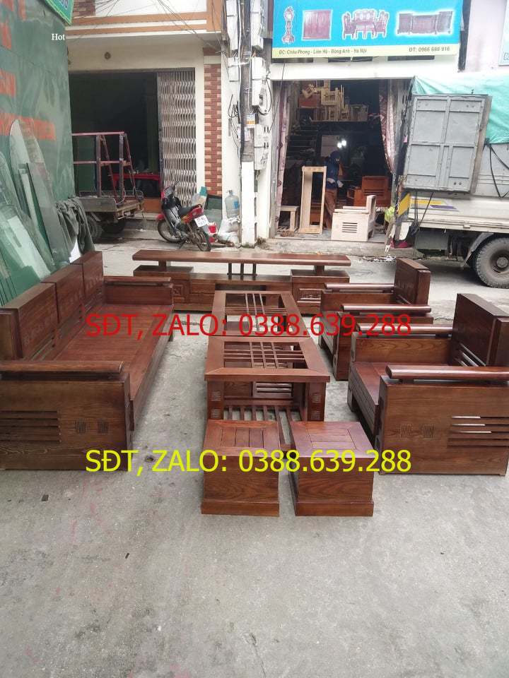 Bàn ghế phòng khách gỗ sồi nga màu óc chó