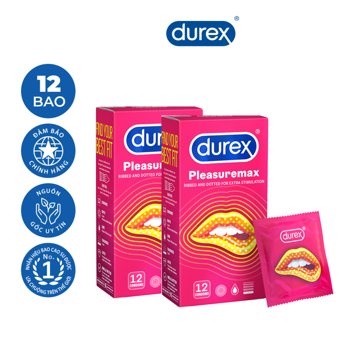 Combo 2 hộp Bao cao su Durex Pleasuremax Hộp 12 Bao