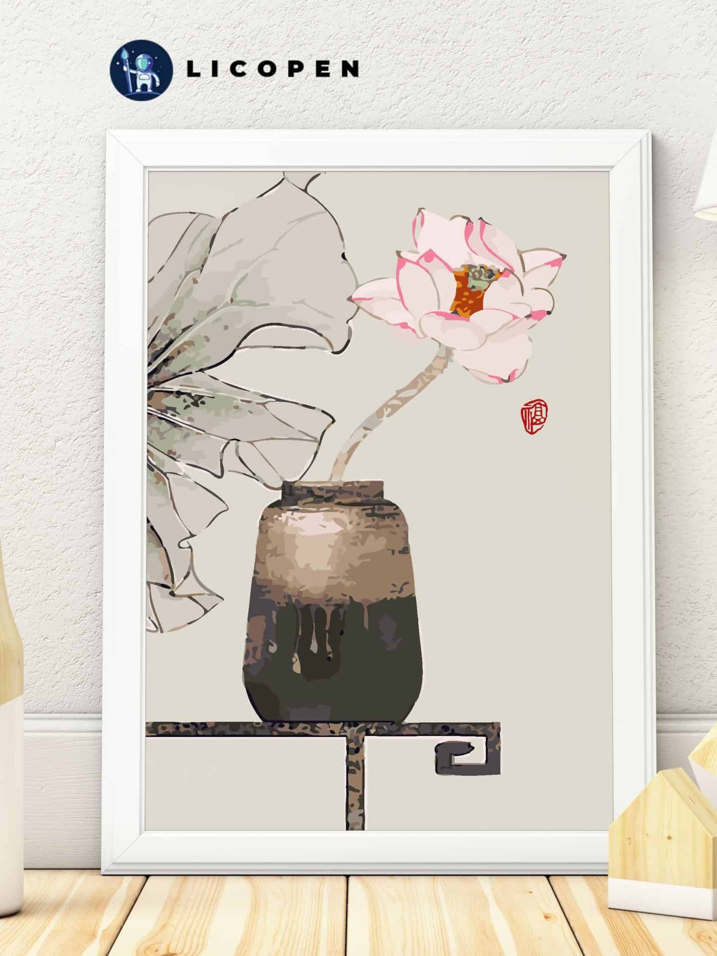 🔥 Tranh Sơn Dầu Số Hóa Licopen (Có Khung Gỗ) 40x50cm Tranh bình hoa sen - MS79 Hàng Có Sẵn Giao Ngay