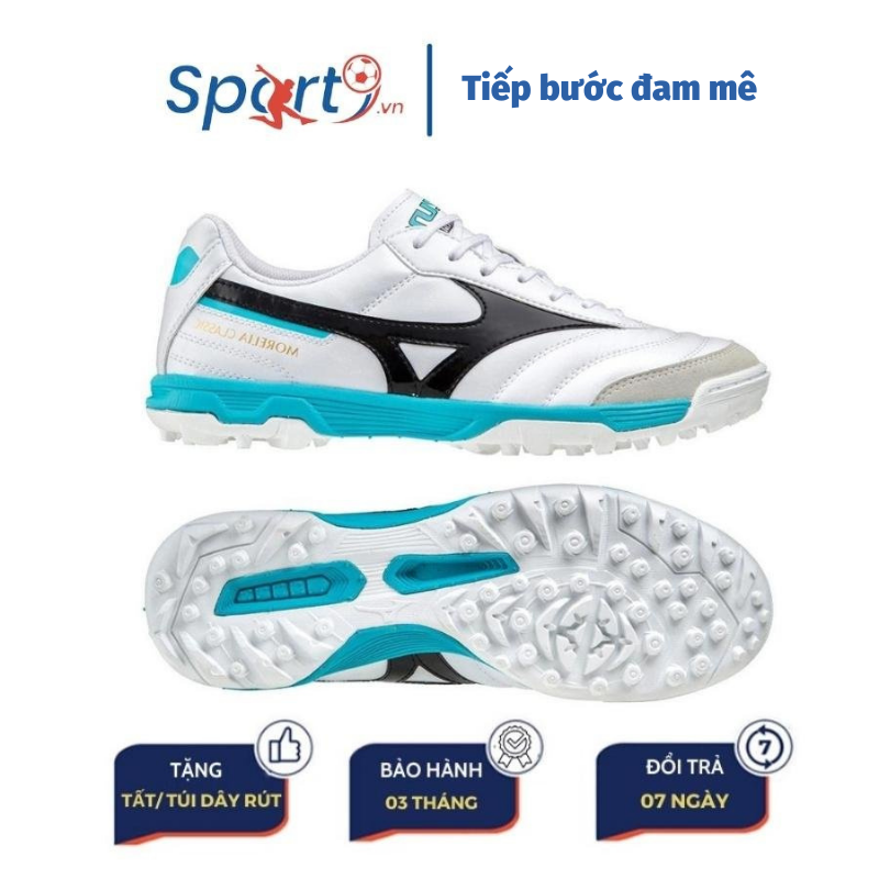Giày đá bóng mizuno morelia sala classic tf - q1gb220209 - trắng/đen/xanh
