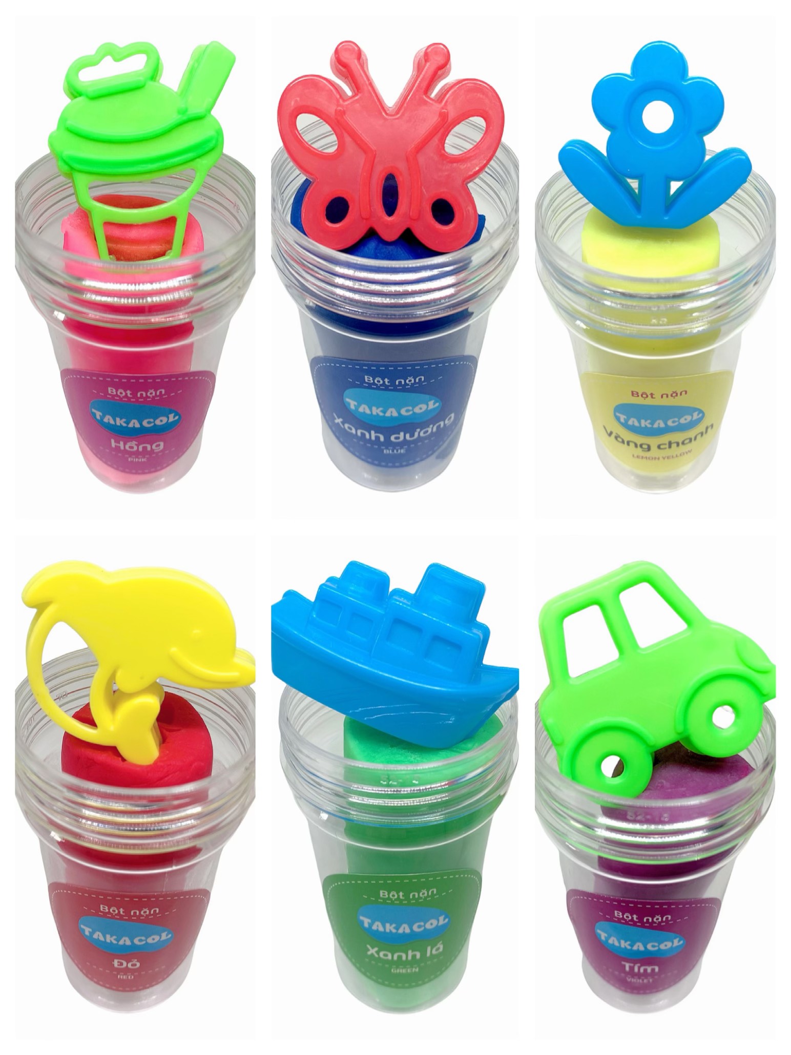 Đất nặn an toàn Bột nặn TAKACOL set 6 màu siêu to lớn có 6 khuôn chơi kèm theo chủ đề DT18 Plus