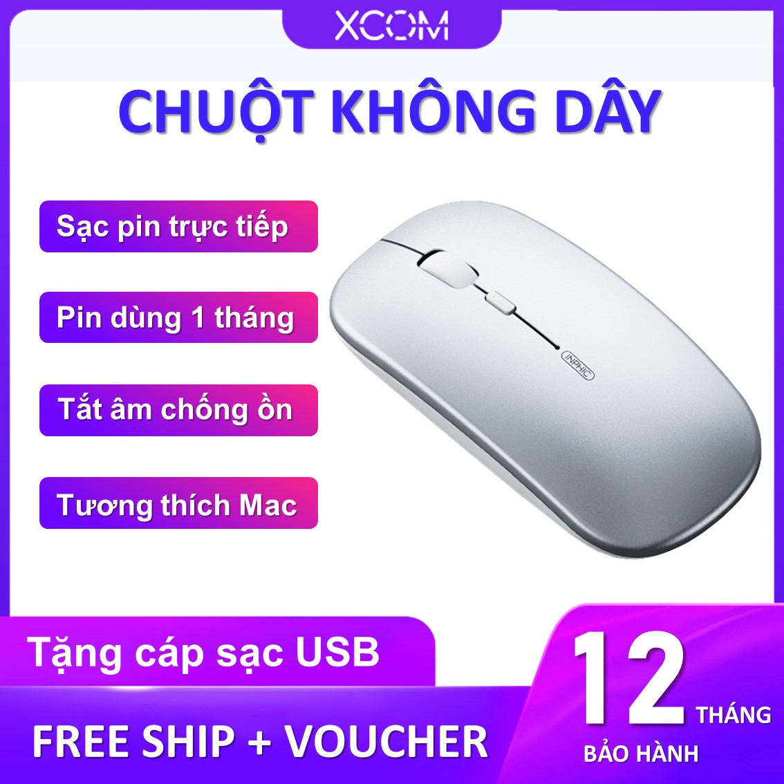 Chuột không dây sạc pin XCOM M1P phiên bản bluetooth mới nhất, pin dùng 1 tháng có chống ồn click silent, điều chỉnh DPI 3 cấp độ, dòng chuột bluetooth cho macbook, máy tính, ipad, chuột không dây,chuột vi tính, chuột văn phòng