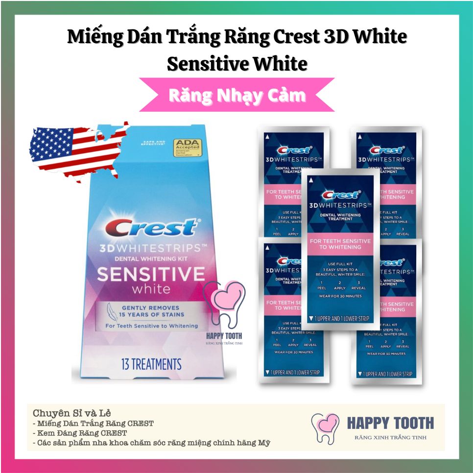 1 Gói Miếng Dán Trắng Răng Crest 3D White Gentle Sensitive Răng Nhạy Cảm Chính Hãng Mỹ