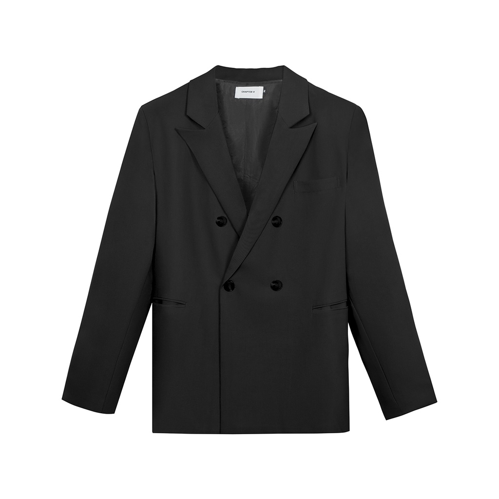 Áo Blazer, Vest đen 2 hàng nút, vạt đắp chéo, form rộng