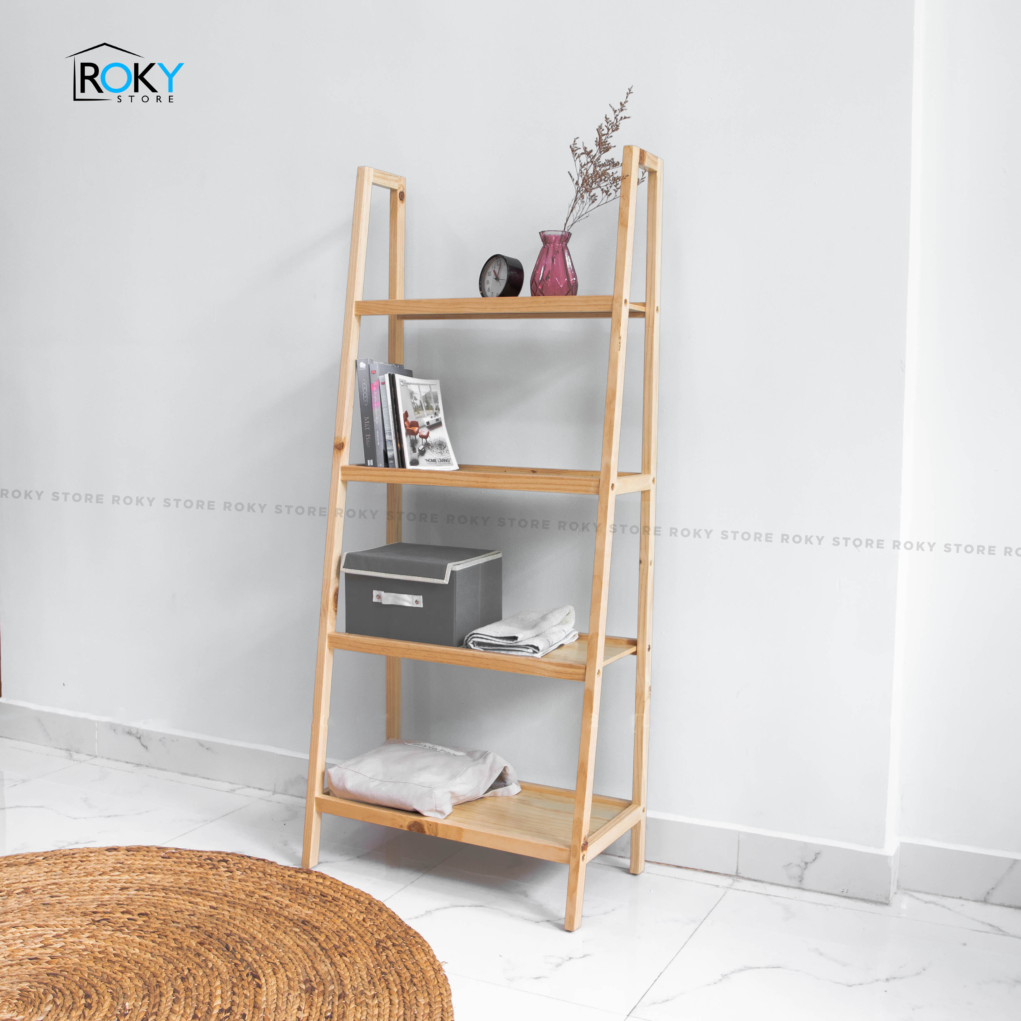 [HCM]KỆ SÁCH 4 TẦNG DÁNG CHỮ A MÀU TỰ NHIÊN - A BOOK SHELF NATURAL 4F - 사다리선반장 (우드컬러)