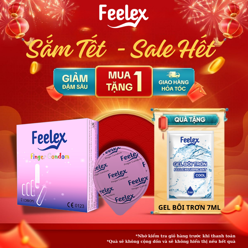 Bao cao su ngón tay Feelex Finger nhiều gel bôi trơn, cao su thái lan hộp 12 chiếc