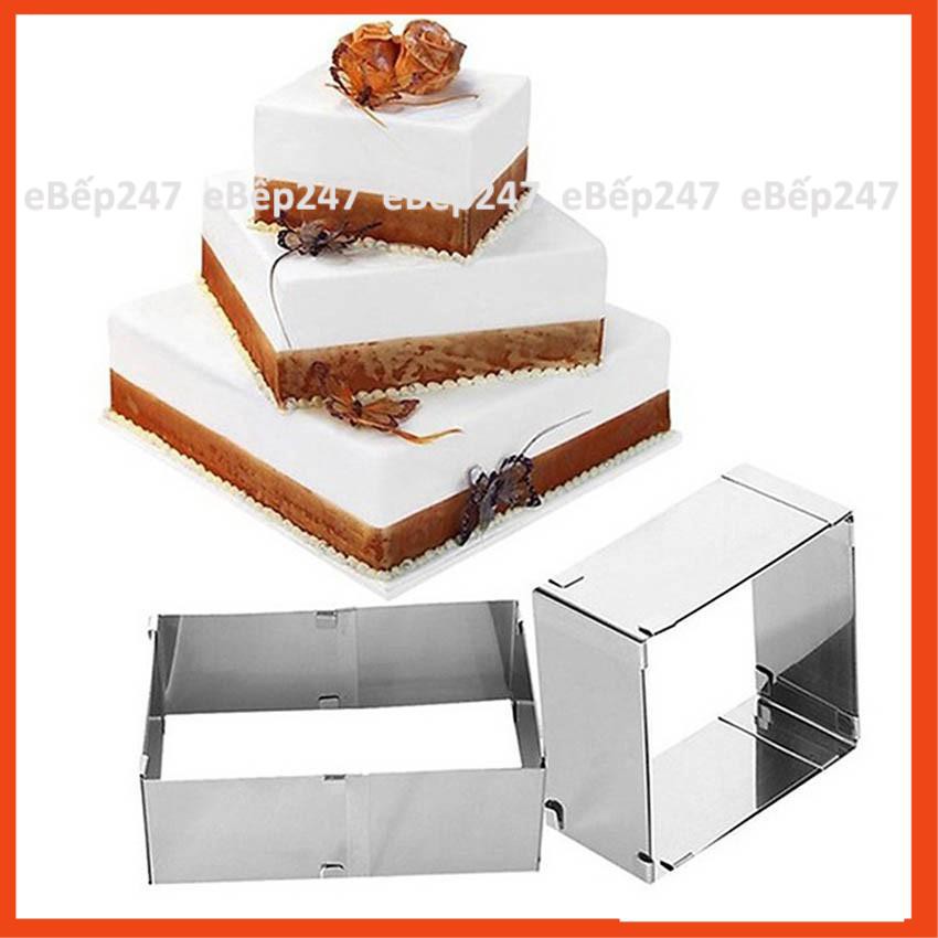 Khuôn ring vuông-Mousse vuông điều chỉnh độ dài 15cm - 27cm bằng thép không gỉ cao cấp - eBếp247