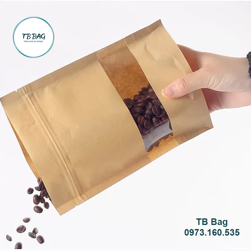 Túi Zipper Giấy Kraft cửa sổ tràn, Túi Zipper đựng thực phẩm-TBShop