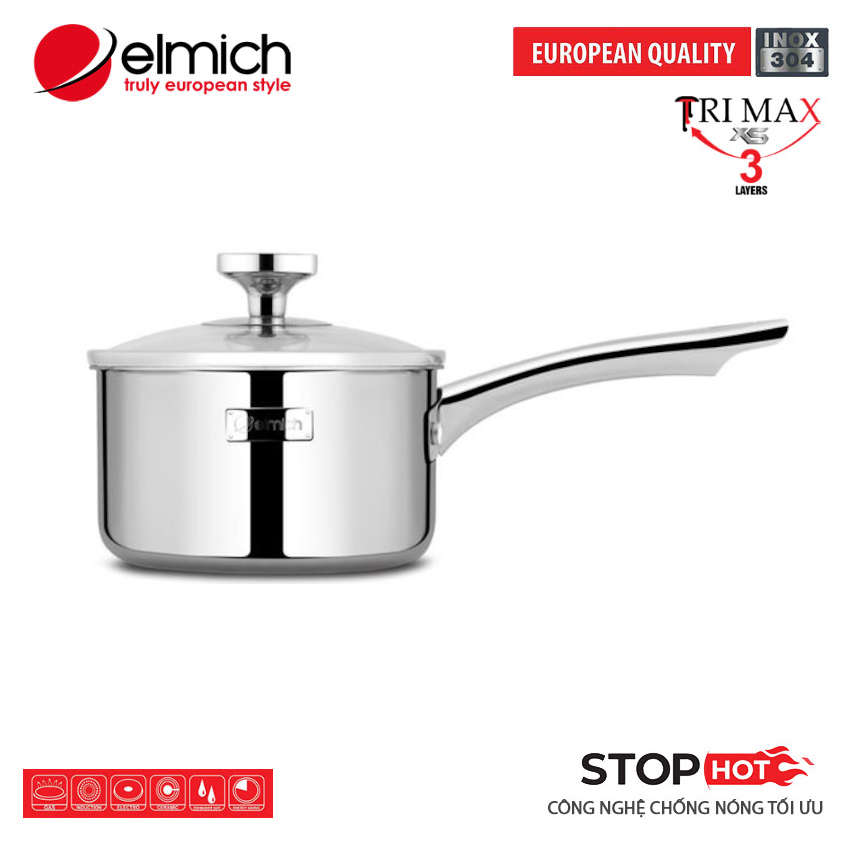 Quánh inox 304 thân đúc đáy liền Elmich Trimax Baby EL-3848/EL-3783 đường kính 14cm vung kính đáy từ - Hàng chính hãng, bảo hành 12 tháng