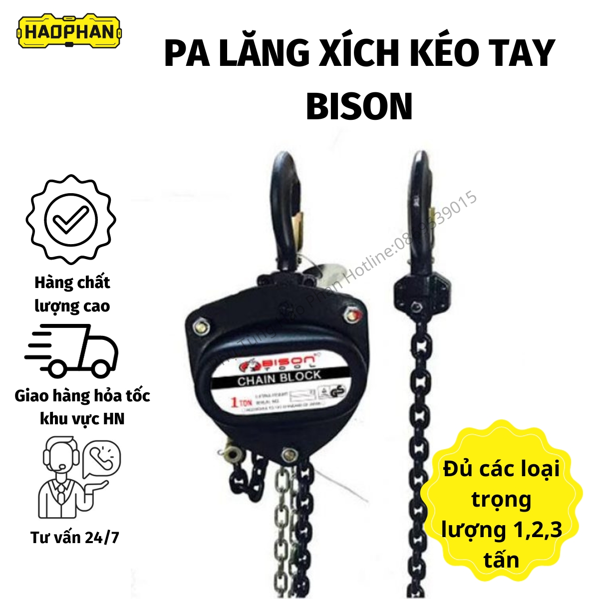 Ròng Rọc, Pa lăng xích kéo tay Bison nhập khẩu hỗ trợ kéo hàng, nâng hàng, hạ hàng an toàn, Pa lăng xích hợp kim dày chống va đập loại 0,5 tấn, 1 tấn, 2 tấn, 3 tấn, 5 tấn, 10 tấn, 20 tấn hàng chính hãng - phutunghaophan