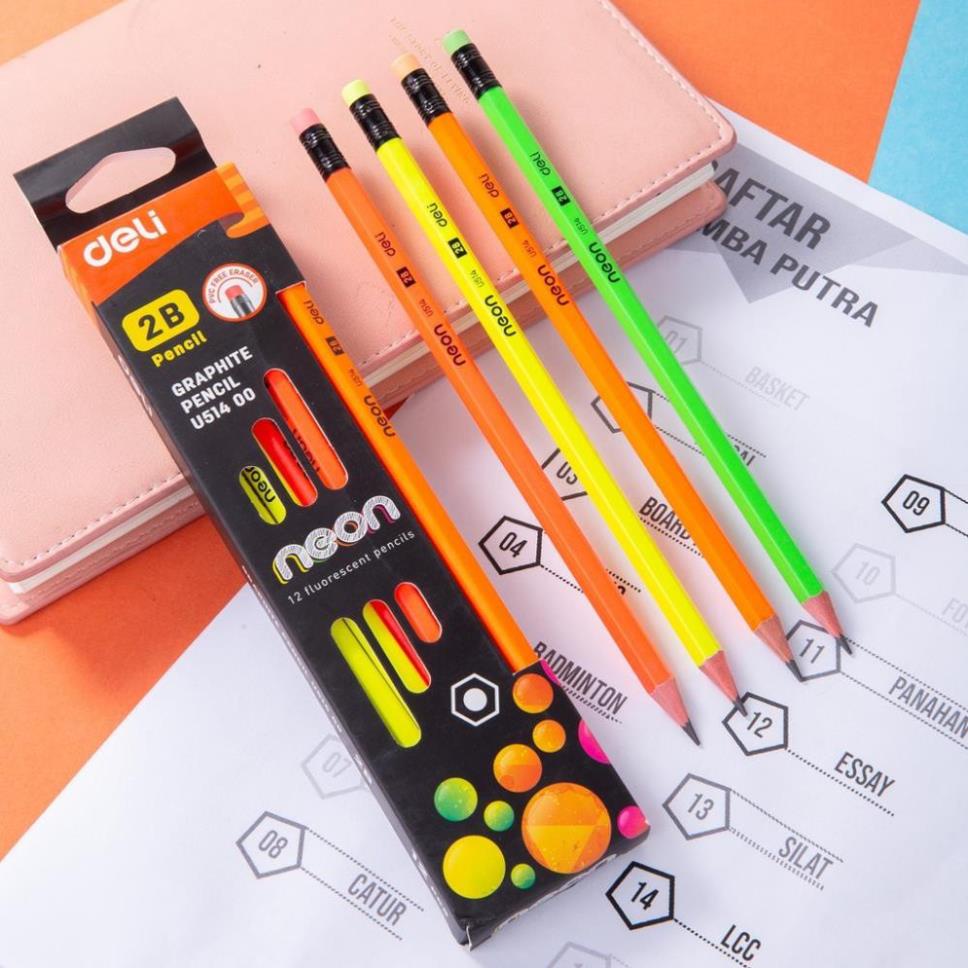 Bút chì 2b deli - neon nhiều màu sắc - 12 cây/hộp - wu51400
