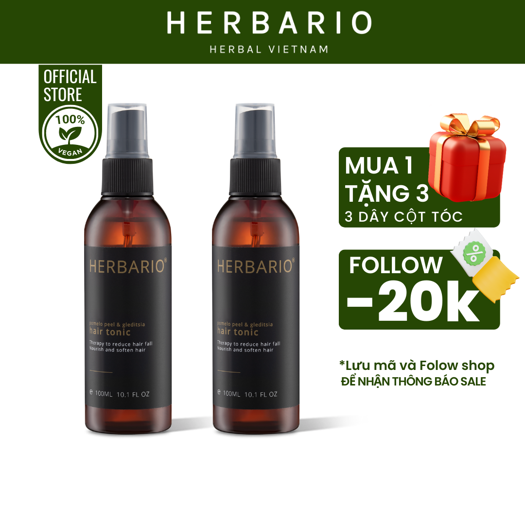 Combo tiết kiệm nước xịt dưỡng tóc tinh dầu bưởi Herbario 100ml/chai giúp dài tóc, mọc tóc nhanh hơn