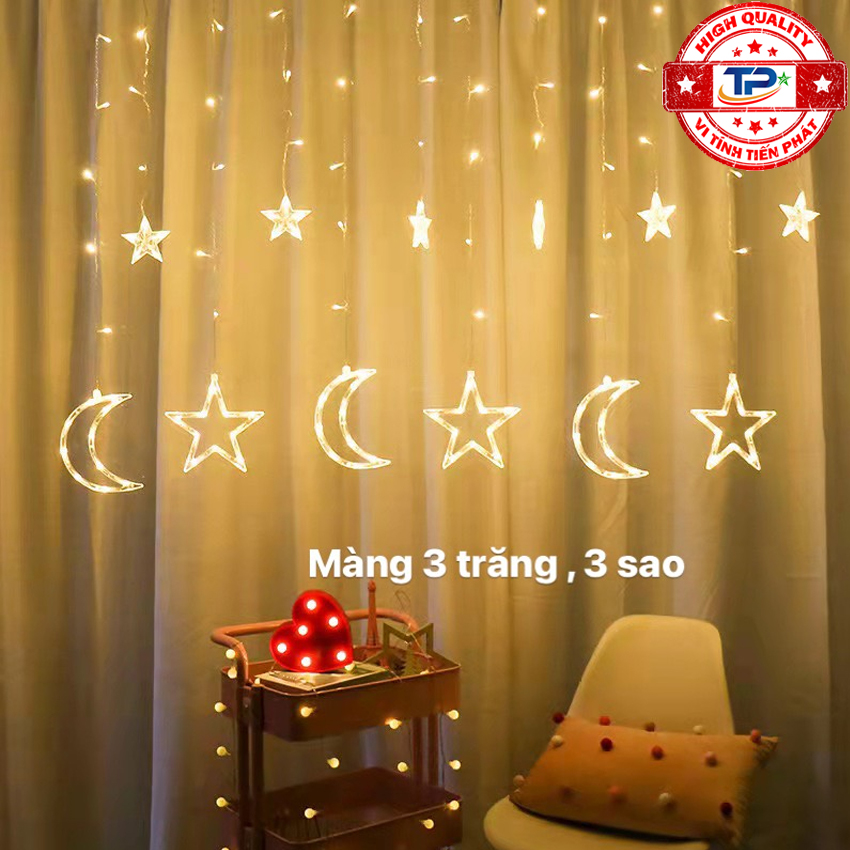 Dây đèn Led thả Màn thả Mành hình 3 Ngôi Sao 3 Trăng nhấp nháy dùng trang trí Sân Vườn, Gia Đình, Quán, Noel, ... Chúc Mừng Năm Mới quà Tết 2023 .
