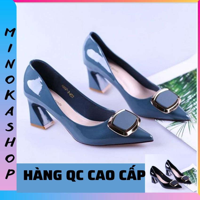 giày cao gót nữ quảng châu cao cấp da bóng tôn dáng êm chân màu đen,xanh