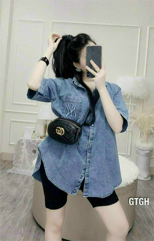 [HCM] Áo jean fom rộng tay ngắn thiết kế theo xu hướng mới lạ thông dụng ls09799