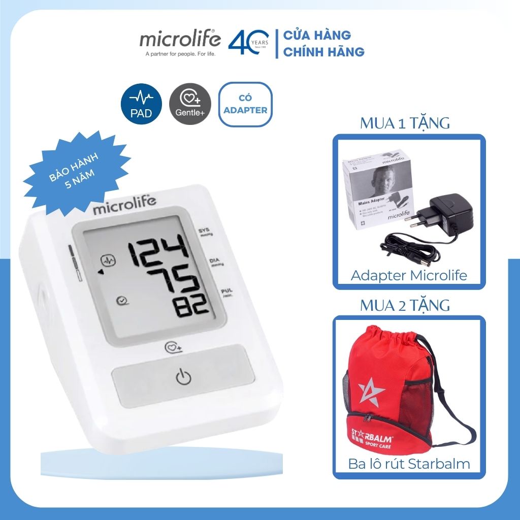 Máy đo huyết áp điện tử bắp tay microlife b2 easy, đo huyết áp, nhịp tim, dễ sử dụng tại nhà, bảo hành 5 năm