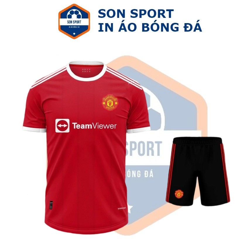 Bộ quần áo bóng đá clb manchester united đỏ viền trắng quần đen - vải mè thái