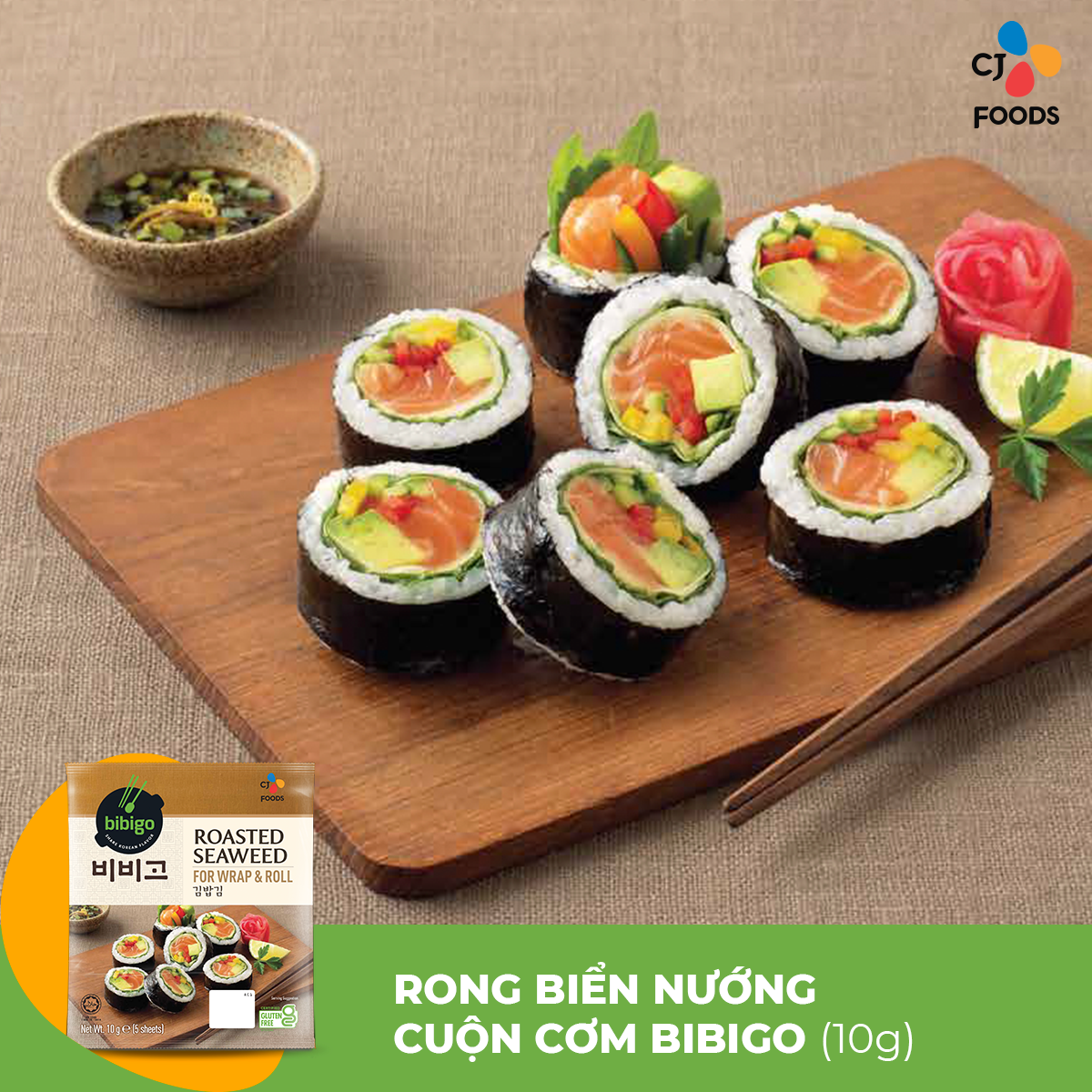 Rong biển nướng cuộn cơm Hàn Quốc/ Rong biển cuộn kimbab sushi Bibigo