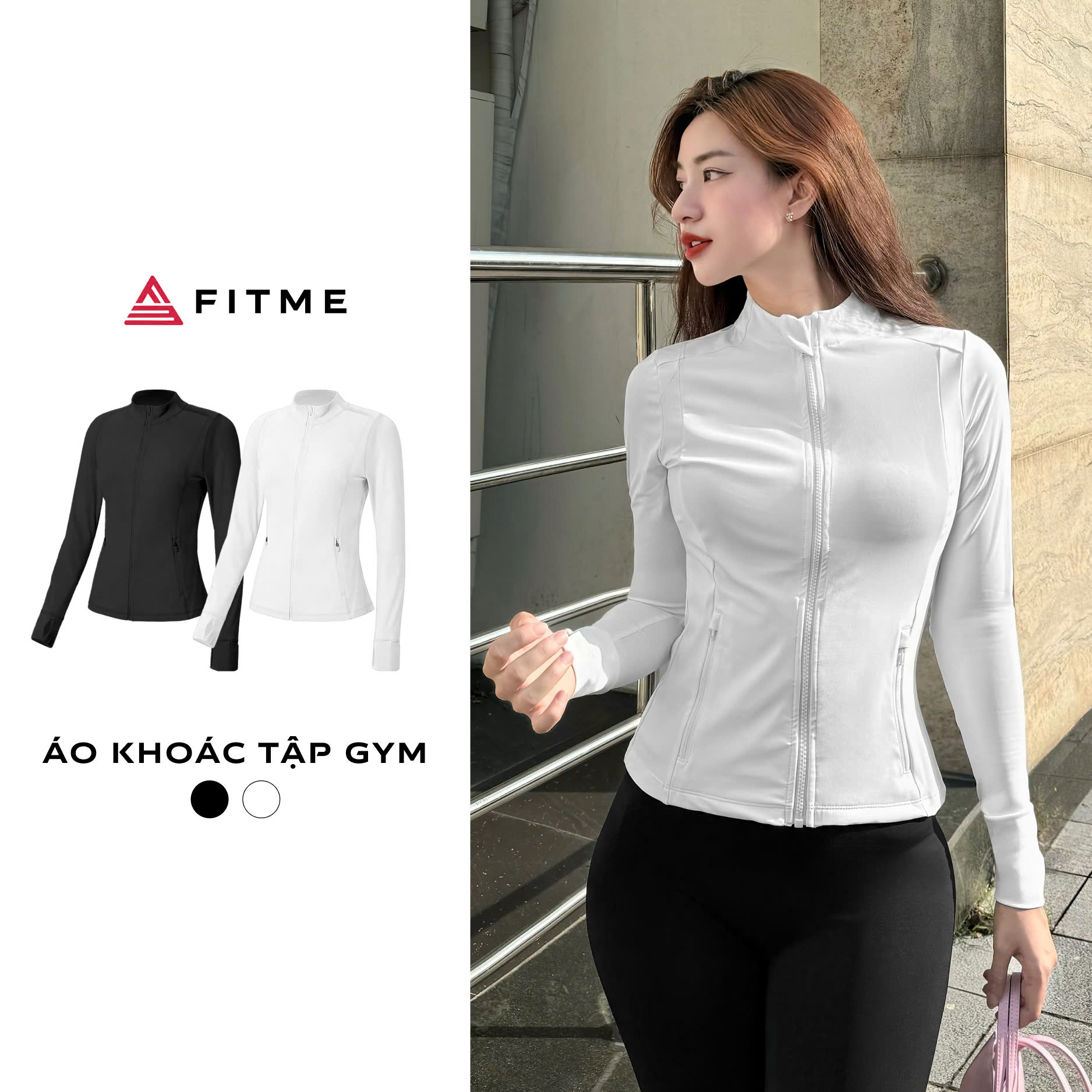 Áo khoác tập gym nữ Fitme chống nắng tia UV tôn dáng ôm body thể thao thoáng khí AKTG01