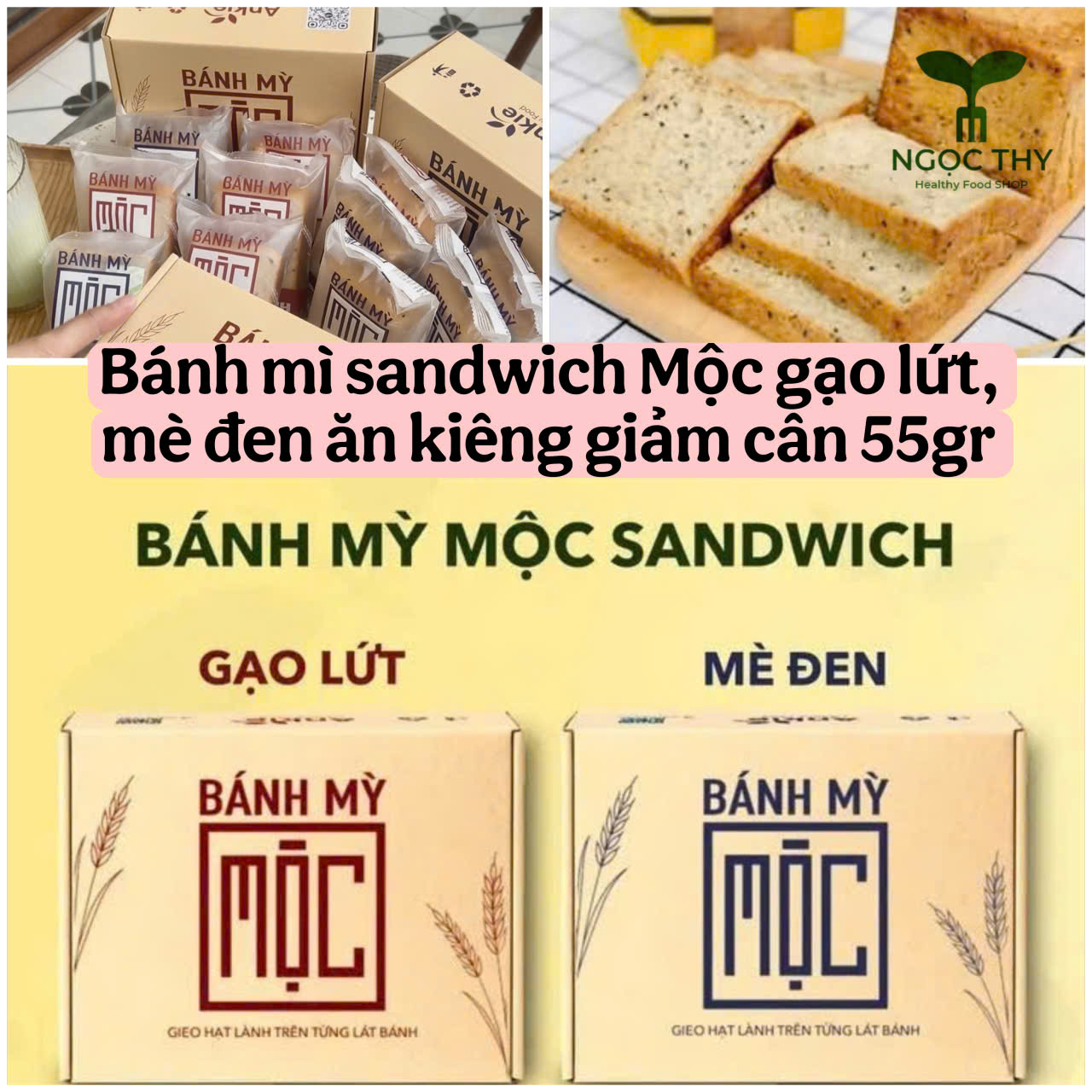 Bánh mì sandwich nguyên cám gạo lứt lúa mạch mè đen Mộc Ankie Healthy Food hộp 300g 6 bánh