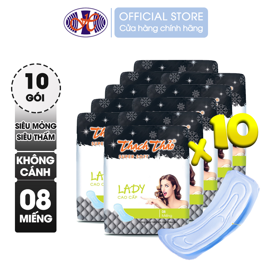 Băng vệ sinh không cánh Thạch Thảo Lady 24cm thấm hút và kháng khuẩn – Gói 8 miếng