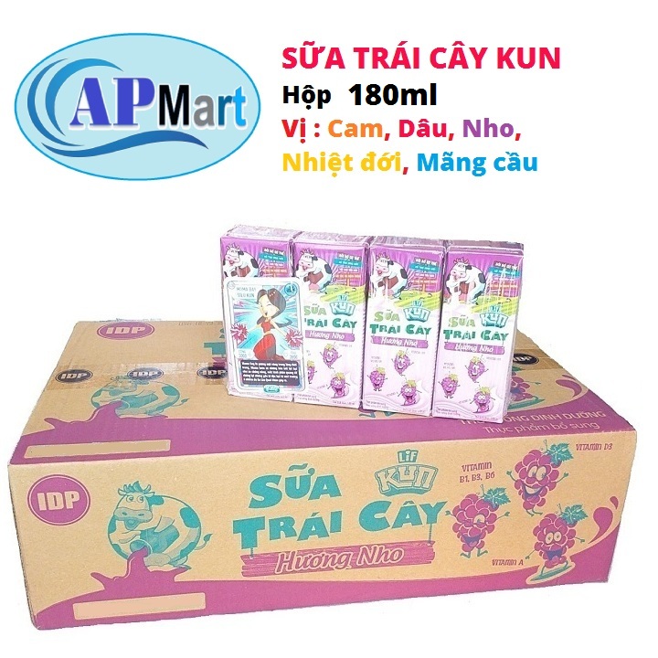 SỮA TRÁI CÂY KUN 24 hộp 180ml Sữa Công nghệ Nhật bản hộp - APMart
