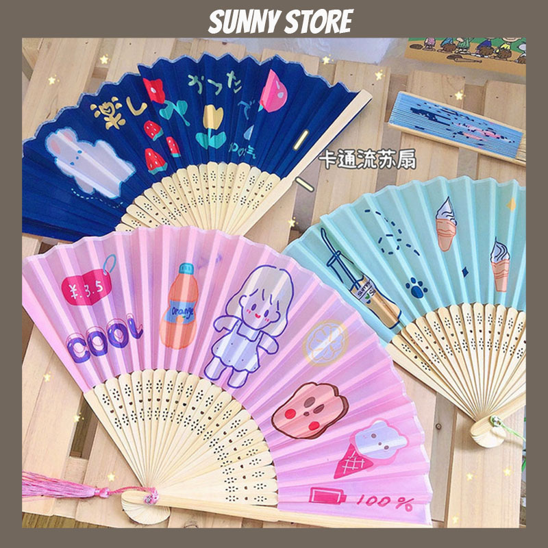 Quạt cầm tay dễ thương chất liệu gỗ lụa SUNNYSTORE