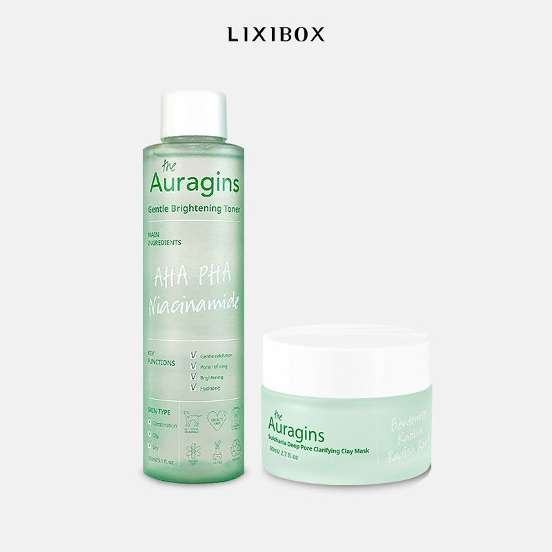 Combo nước cân bằng aha pha the auragins gentle brightening toner 150ml và mặt nạ đất sét the auragins