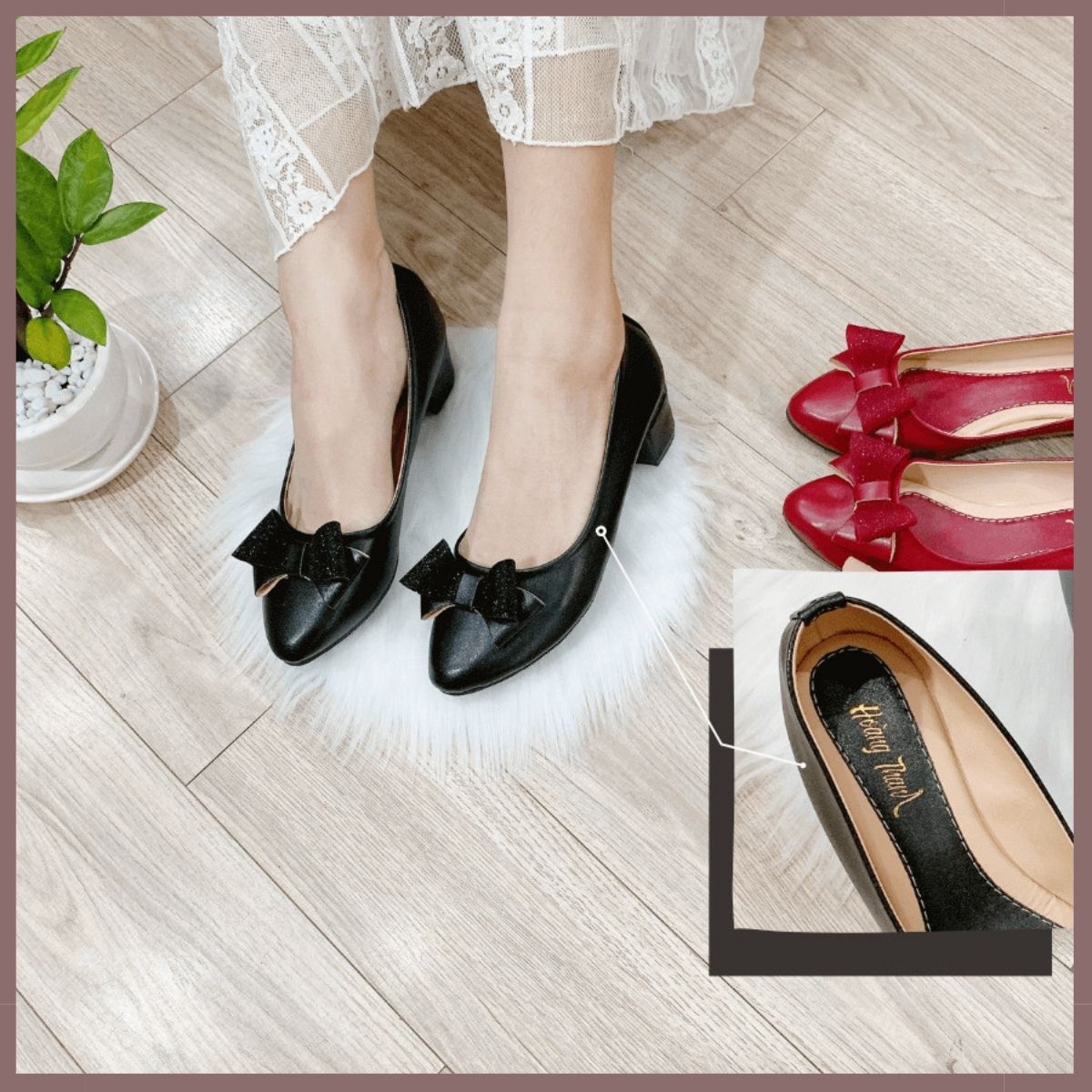Giày búp bê nữ phối nơ xinh xắn gót vuông 3cm mã g3